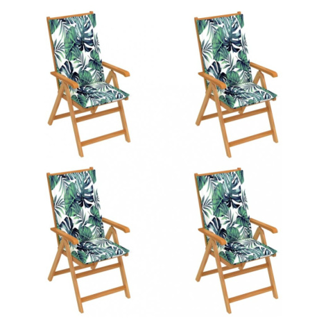 Skládací zahradní židle 4 ks s poduškami Dekorhome Zelené listí vidaXL