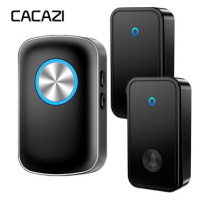 CACAZI FA28 Bezdrátový bezbateriový zvonek – 1× přijímač + 2× tlačítko - černý