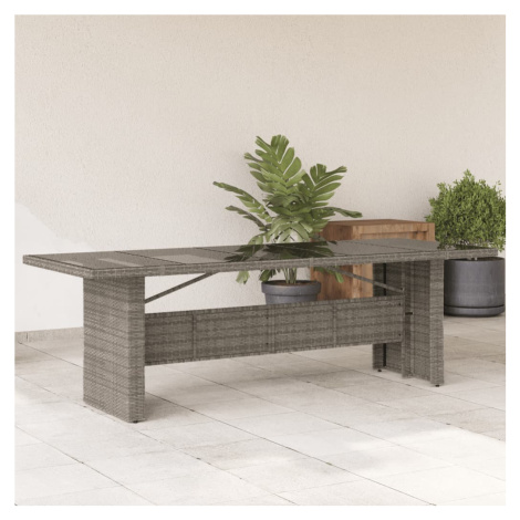 vidaXL Zahradní stůl se skleněnou deskou šedý 240x90x75 cm polyratan