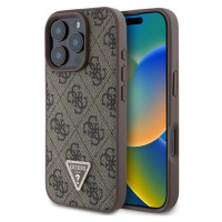 Guess PU 4G Strass Triangle Metal Logo kryt pro iPhone 16 Pro Max hnědý