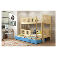 BMS Dětská patrová postel s přistýlkou KUBUŠ 3 | borovice Barva: Borovice / modrá, Rozměr: 200 x
