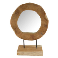 Zrcadlo kruhové atypické z teaku na podstavci 38cm