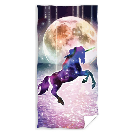 Carbotex Dětská plážová osuška VESMÍRNÝ JEDNOROŽEC, unicorn fialová, 70x140cm