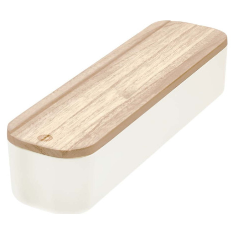 Bílý úložný box s víkem ze dřeva paulownia iDesign Eco, 9 x 36,5 cm