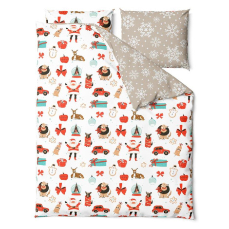 FARO Vánoční povlečení ze saténového mikrovlákna 140x200 + 70x90 cm - Holly Jolly 004