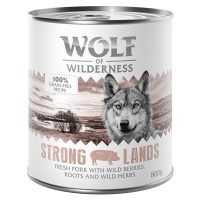 Výhodné balení: Wolf of Wilderness Adult 12 x 800 g - NOVÉ: Strong Lands - vepřové
