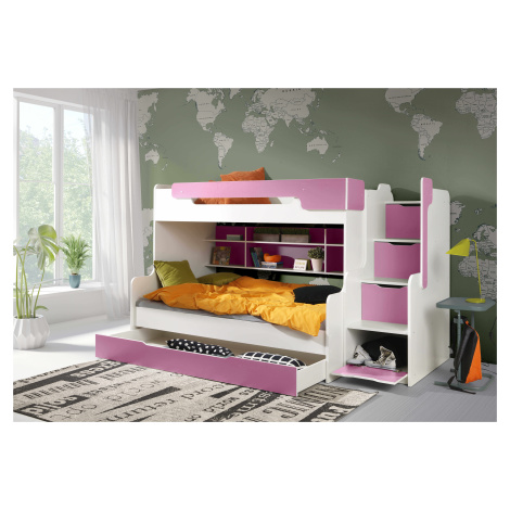 ArtBed Dětská patrová postel HARRY Barva: bílá/růžová