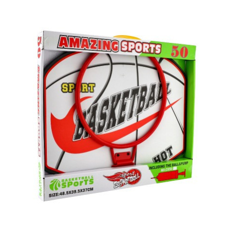 Basketbalový koš dřevo/kov/síťka/míč s pumpičkou v krabici 49x42x4cm Teddies