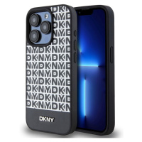 DKNY PU Leather Repeat Pattern Bottom Stripe kryt iPhone 14 Pro Max černý