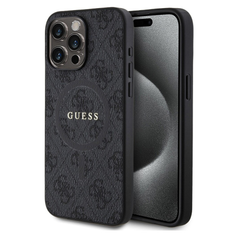 Guess PU Leather 4G Colored Ring MagSafe kryt iPhone 15 Pro Max černý
