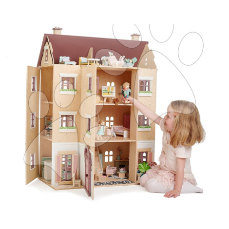 Dřevěný domeček pro panenku Fantail Hall Tender Leaf Toys 3patrový s terasami s rostlinami a lav