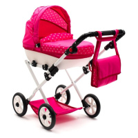 NEW BABY - Dětský kočárek pro panenky COMFORT růžový s puntíky