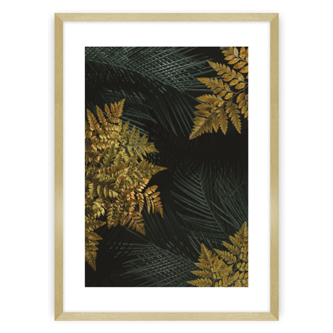 Dekoria Plakát Golden Leaves II, 21 x 30 cm, Zvolit rámek: Zlatý