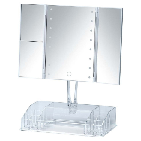 Bílé rozkládací kosmetické zrcadlo s LED podsvícením a organizérem na make-up Fanano WENKO