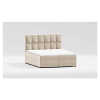 Bílo-krémová čalouněná dvoulůžková postel s úložným prostorem 200x200 cm Flip – Ropez