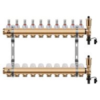 Wigell Podlahový rozdělovač WIGELL, 10 okruhů, mosazný + automatické odvzdušňování