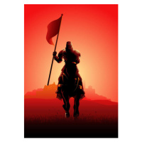 Ilustrace Medieval knight on horse carrying a flag, rudall30, 30 × 40 cm