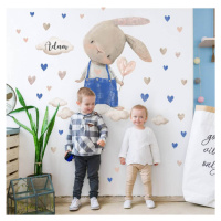 Dětské nálepky na zeď - Zajíček s modrými nálepkami a jménem, personalizovaná nálepka