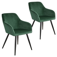 tectake 404026 2x židle marilyn sametový vzhled černá - tmavě zelená/černá - tmavě zelená/černá