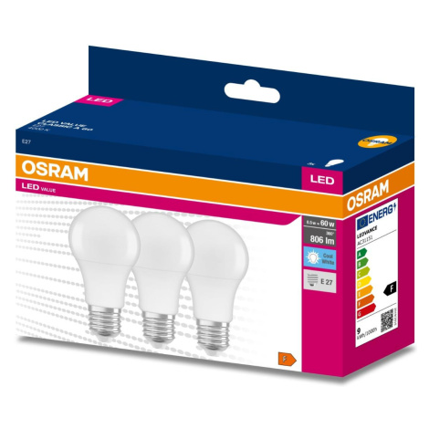 3PAK LED žárovka LED E27 A60 8,5W = 60W 806lm 4000K Neutrální 200° OSRAM VALUE