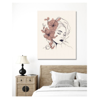 Obrazy na stěnu - Obrys dívky s kytkou za uchem Rozměr: 80x100 cm, Rámování: vypnuté plátno na r