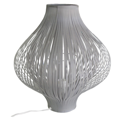 Estila Moderní šedá stolní lampa Gris s oválným textilním stínítkem s lineárním designem 44 cm