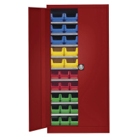 mauser Skladová skříň, jednobarevná, s 50 přepravkami s viditelným obsahem, 9 polic, červená, od
