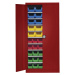 mauser Skladová skříň, jednobarevná, s 50 přepravkami s viditelným obsahem, 9 polic, červená, od
