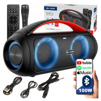 Výkonný Bluetooth Reproduktor Přenosný Boombox Mikrofon Dálkové Ovládání Usb Sd Fm Karaoke