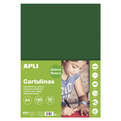 APLI sada barevných papírů, A4, 170 g, tmavě zelený - 50 ks