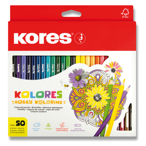 Kores Trojhranné pastelky KOLORES Mandalas pro antistresové omalovánky 3 mm  50 barev