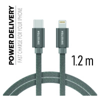 Datový kabel Swissten Textile USB-C/ Lightning 1,2 M,  grey