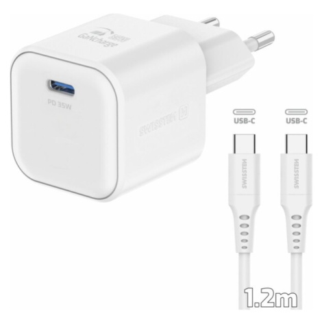 Swissten síťový adaptér GaN 1x USB-C 35W PD + datový kabel USB-C/USB-C 1,2 m bílý