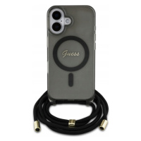 Pouzdro Guess pro iPhone 16 6.1 černé Crossbody Cord Script MagSafe