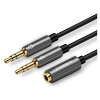 UGREEN AV140 Audio rozbočovač AUX sluchátka + mikrofon na 3,5 mm mini jack kabel, 28 cm, hliník 