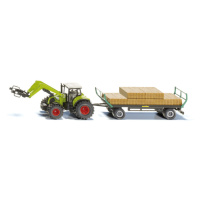 SIKU - Farmer - Traktor s balíkovacím nástavcem a vlekem 1:50