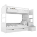 BAMI Bílá dětská patrová postel SIMONE s úložnými schody a policí 90x200 cm Zvolte šuplík: Dvoji