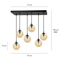 EMIBIG LIGHTING Skleněné závěsné svítidlo, 6 světel, černá, jantarová, sklo, 75 cm