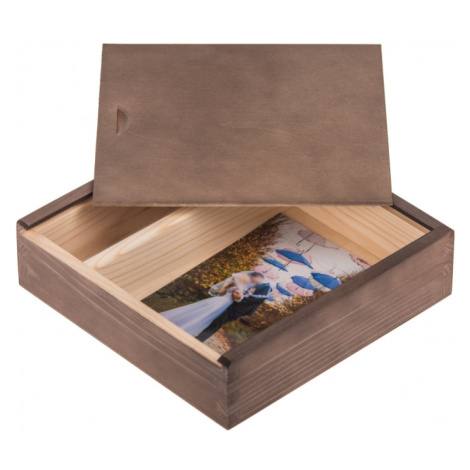 FK Dřevěná krabička na fotografie 10x15 - 19x19x5 cm, Tmavě hnědá