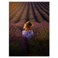 Fotografie A Girl Running towards the Flower Field, Mei Hu, 30x40 cm