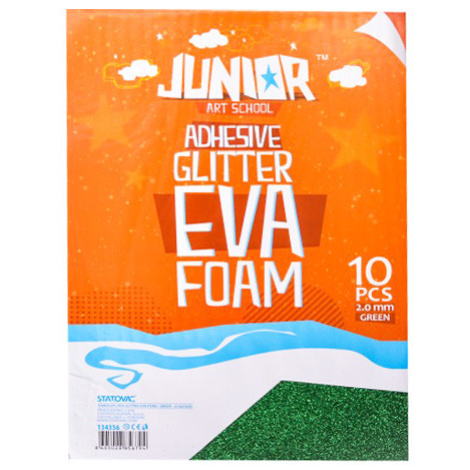 JUNIOR-ST - Dekorační pěna A4 EVA 10 ks zelená samolepicí glitter 2,0 mm