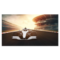 Fotografie silver race car leading on a race track, Arand, (40 x 22.5 cm)