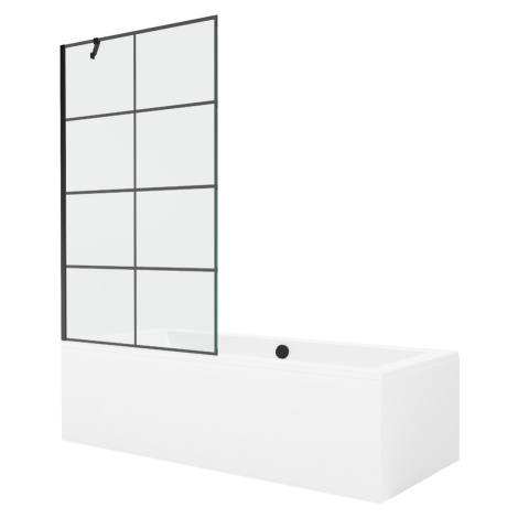 MEXEN/S Cube obdélníková vana 180 x 80 cm s panelem + vanová zástěna 100 cm, černá vzor 55051808