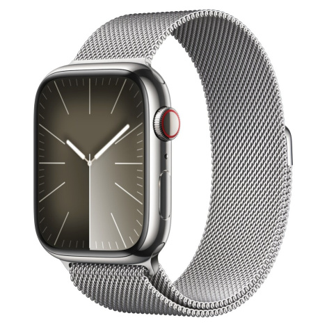 Apple Watch Series 9 Cellular 45mm Stříbrná ocel se stříbrným milánským tahem Stříbrná