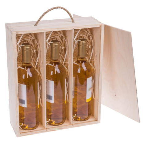 FK Dřevěná krabička na tři láhve - 36x30x10 cm, Přírodní