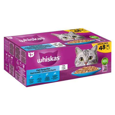 Výhodné balení Whiskas 1+ kapsičky 96 x 85 / 100 g - rybí výběr v želé - Losos, tuňák, treska, b
