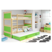 BMS Dětská patrová postel s přistýlkou RICO 3 | borovice 90 x 200 cm Barva: Zelená