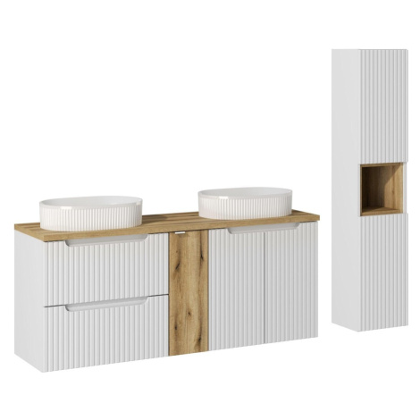 Comad Koupelnová sestava Nova White s deskou a umyvadly 140 cm bílá/dub evoke