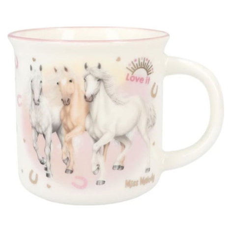 Dárkový hrnek Miss Melody, Růžový, pastelové barvy, 3 koně