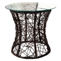 Zahradní stolek SALMAR — umělý ratan/sklo hnědá